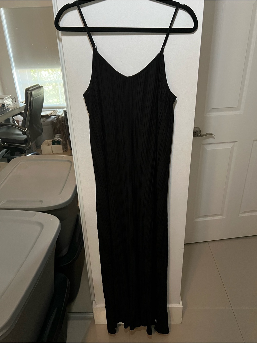 Express Black Pleated Maxi Slip Dress with Spaghetti adjustable Straps
